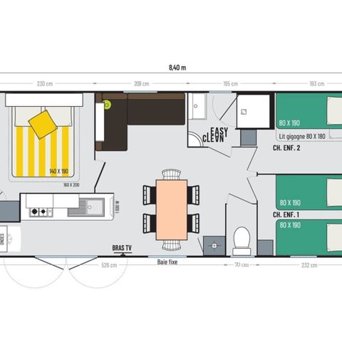 Stacaravan 6 personen - Comfort 3 slaapkamers