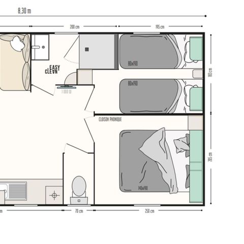 Stacaravan 4 personen - Comfort 2 slaapkamers