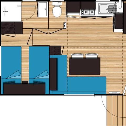 Stacaravan 5 personen - Stacaravan Azur Sérénité 24m² - Privé Jacuzzi - 3 kamers - 2 slaapkamers - Airconditioning