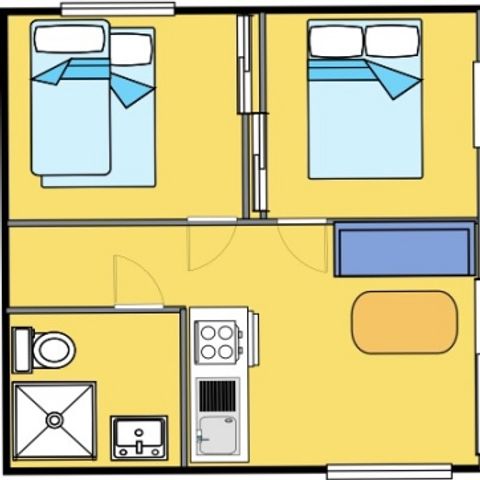 Bungalowtent 4 personen - Pagotel 25m² - 3 kamers - 2 slaapkamers * tussen een tent en een stacaravan *