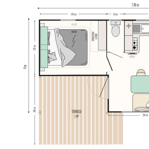 Stacaravan 4 personen - 2 klavers 2 slaapkamers 1 badkamer