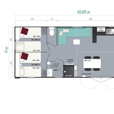Stacaravan 6 personen - Aqua  (max 4 adults)