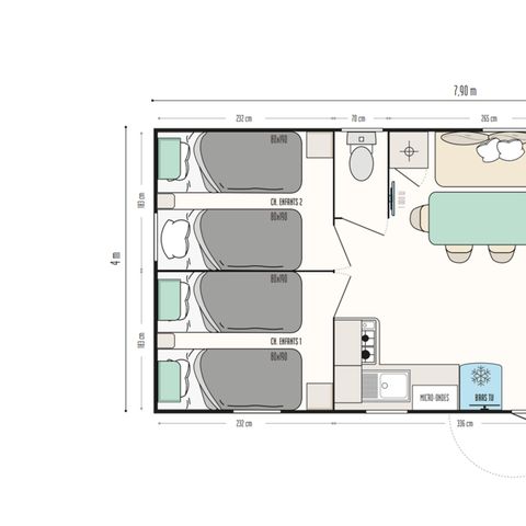 Stacaravan 6 personen - Stacaravan Confort Calvi 3 slaapkamers.
