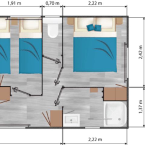 Stacaravan 4 personen - Comfort - 2 CH