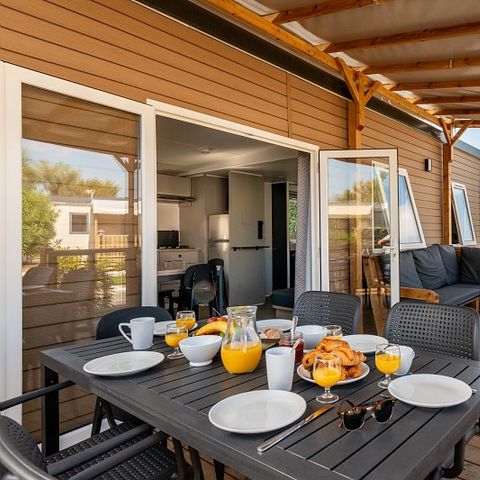 Stacaravan 6 personen - Stacaravan | Premium | 3 slaapkamers | 6 pers | Terras Lounge | Airconditioning | TV