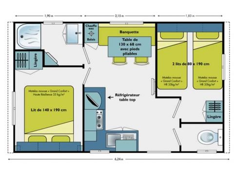 Stacaravan 4 personen - Fréjus - Vénus - Comfort met airconditioning - 2 slaapkamers