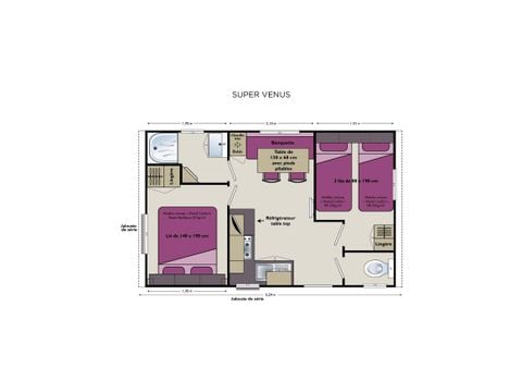 Stacaravan 4 personen - Super Venus 22.9m² - 2 kamers
