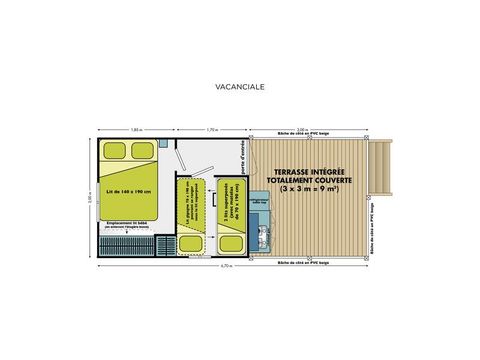 Glampingtent 5 personen - Cabane Nature 2 slaapkamers-sanitair-zonder-overdekt terras-19m²-zonder TV
