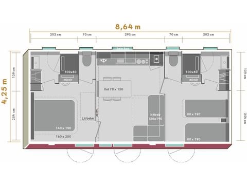 Stacaravan 5 personen - Premium PLUS 2bed-CLIM- 2bad-TV-LV-overdekt terras-33m² | PREMIUM