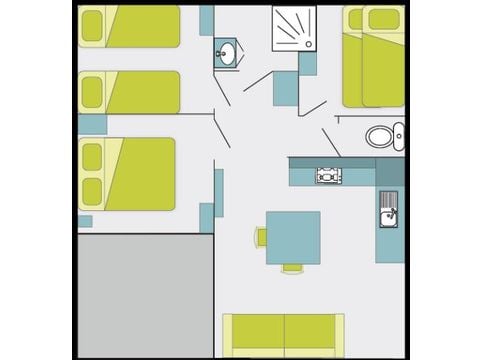 Chalet 6 personen - Comfort Cottage met airco - 3 slaapkamers - COMFORT MET AIRCO - 32 tot - 42 m² - Airco - TV - Vaatwasser - Plancha