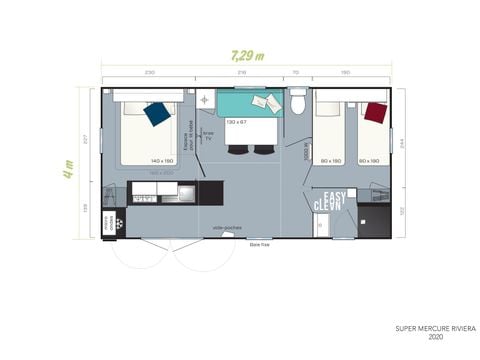 Stacaravan 5 personen - Family - 2 slaapkamers - PREMIUM - 28 m² - Roselune - Airco - Tv - Vaatwasser - Plancha - Overdekt XXL-terras