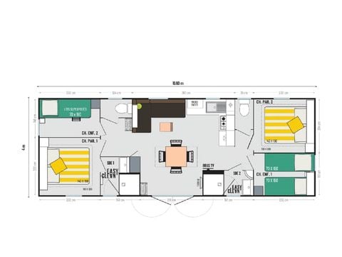 Stacaravan 8 personen - Vakantiehuis Privilège 4Ch 8pers