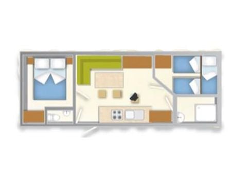 Stacaravan 6 personen - BLU ROMANTIC (4 volwassenen + 2 kinderen)
