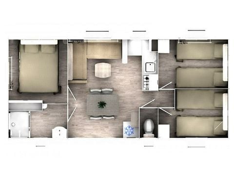 Stacaravan 7 personen - COMFORT - 3 slaapkamers met airconditioning + TV