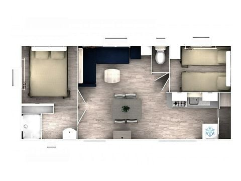Stacaravan 5 personen - COMFORT - 2 slaapkamers met airconditioning + TV