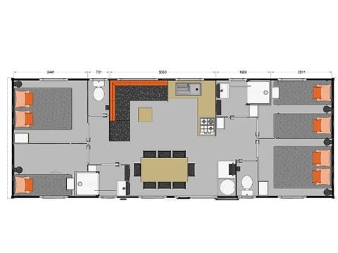 Stacaravan 8 personen - COMFORT - 4 slaapkamers met airconditioning + TV + 2 badkamers