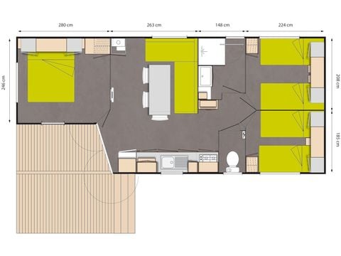 Stacaravan 6 personen - Grand confort Tamaris 6 personen - 3 slaapkamers, airconditioning, televisie
