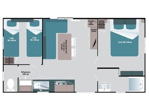 Stacaravan 4 personen - 2 slaapkamers + airconditioning