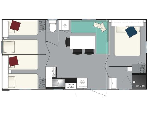 Stacaravan 6 personen - 3 slaapkamers + airconditioning
