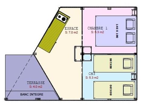 Bungalowtent 4 personen - 2 kamers - geen sanitair