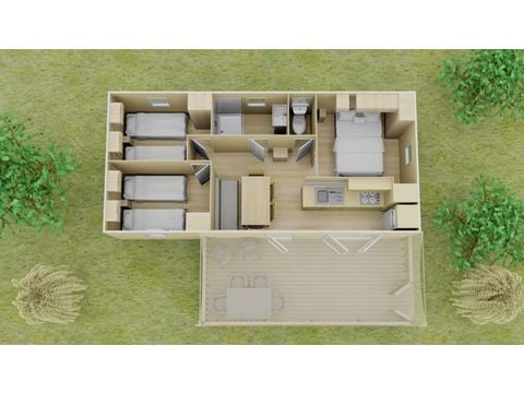 Stacaravan 6 personen - Klassiek | 3 Slaapkamers | 6 Pers. | Verhoogd terras | Airconditioning.