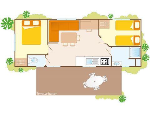 Stacaravan 6 personen - Comfort | 2 Slaapkamers | 4/6 Pers. | Verhoogd terras