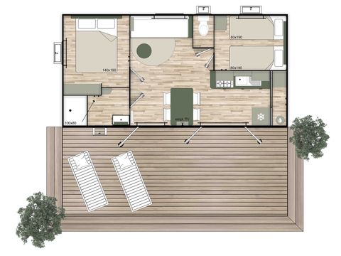 Stacaravan 4 personen - Grand Confort - 2 slaapkamers