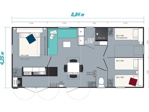 Stacaravan 6 personen - Mobile-home | Comfort XL | 3 slaapkamers | 6 pers. | Verhoogd terras | Airconditioning