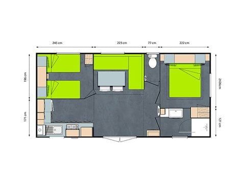 Stacaravan 4 personen - GRAND CONFORT 2CH