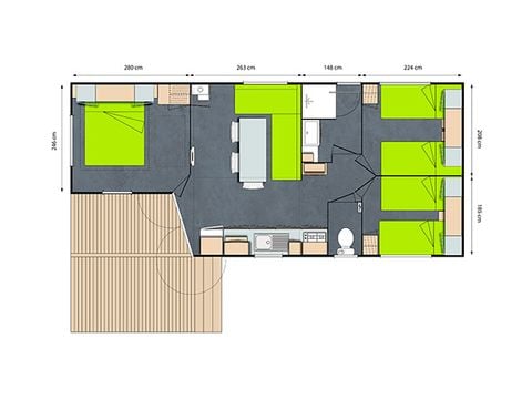 Stacaravan 6 personen - GRAND CONFORT 3ch