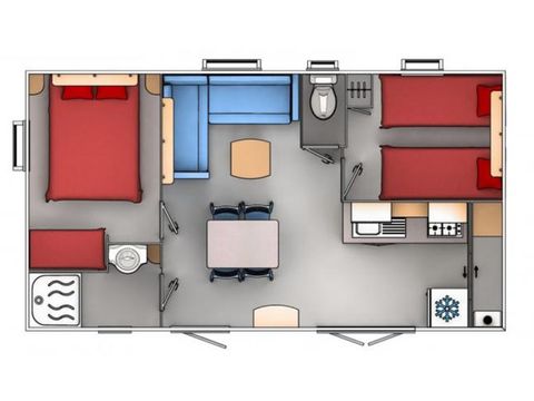 Stacaravan 6 personen - 2 slaapkamers - TV + Airconditioning