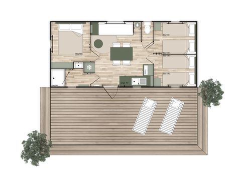 Stacaravan 6 personen - Premium - 33 m² (3 slaapkamers) + Overdekt terras