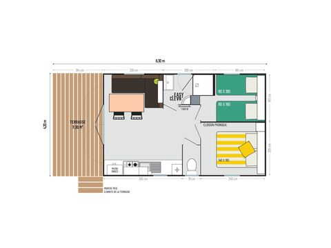 Stacaravan 4 personen - LOGGIA BAY 2 slaapkamers
