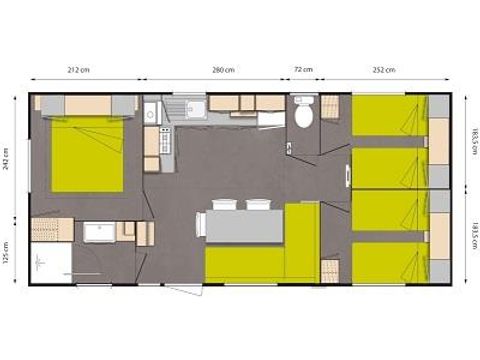 Stacaravan 6 personen - Stacaravan Forêt 34.5m² (3 kamers) (ouder dan 10 jaar) + Terras + TV 4/6 pers