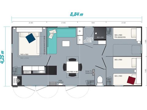 Stacaravan 6 personen - Mobile-home | Comfort XL | 3 slaapkamers | 6 pers. | Verhoogd terras | Airconditioning