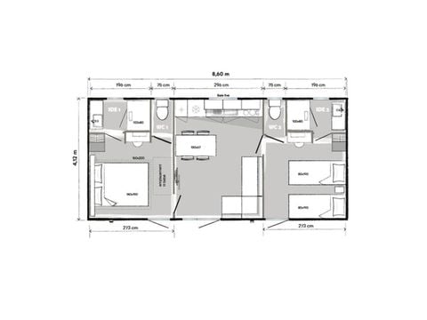 Stacaravan 4 personen - Cottage Premium 33m² - Air-conditioning 4 pers