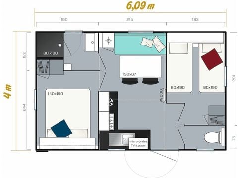 Stacaravan 4 personen - Vénus 22m² 4 pers