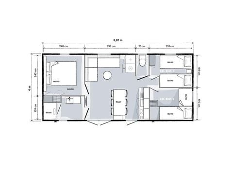 Stacaravan 6 personen - Family Premium - 35m² - airconditioning 6 pers