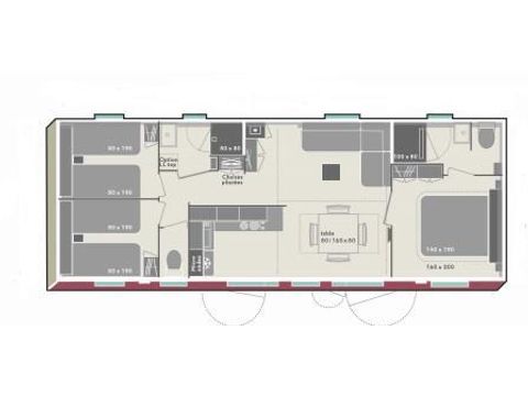 Stacaravan 6 personen - Cottage Rubis **** 6P. met TV - 3 slaapkamers - 2 badkamers