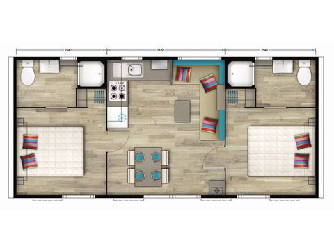 Stacaravan 4 personen - Premium | 2 Slaapkamers | 4 Pers | Verhoogd terras | Airconditioning | TV