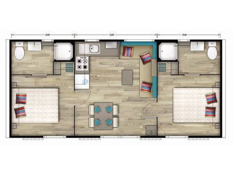 Stacaravan 4 personen - Premium | 2 Slaapkamers | 4 Pers | Verhoogd terras | Airconditioning | TV