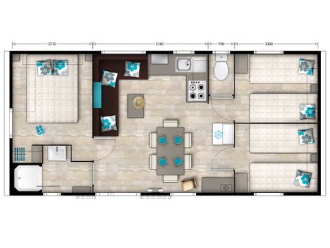 Stacaravan 6 personen - Premium | 3 Slaapkamers | 6 Pers | Verhoogd terras | Airconditioning | TV