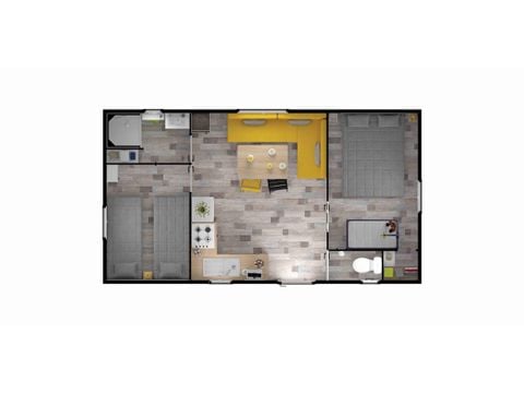Stacaravan 4 personen - Comfort stacaravan 27.5m² (2 kamers) + 11m² halfoverdekt houten terras