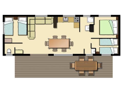 Stacaravan 6 personen - Cottage Confort "Camargue" 29m² 3ch 4/6 pers