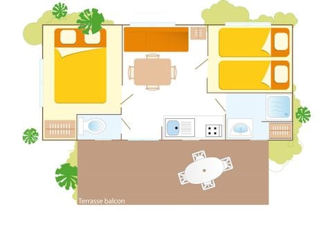 Stacaravan 4 personen - Klassiek | 2 Slaapkamers | 4 Pers. | Verhoogd terras | Airconditioning.