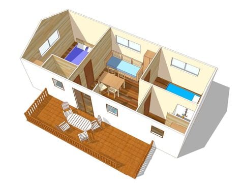 Stacaravan 4 personen - Klassiek | 2 Slaapkamers | 4 Pers. | Verhoogd terras | Airconditioning.
