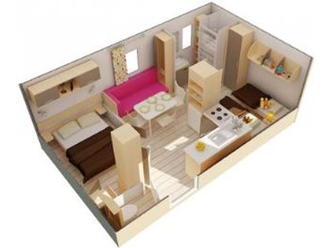 Stacaravan 4 personen - CANCUN - 2 Slaapkamers - ZATERDAG