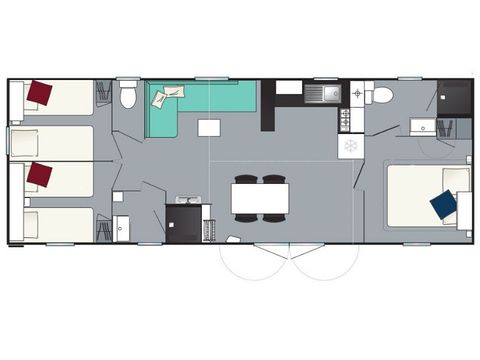 Stacaravan 8 personen -  Confort 3 slaapkamers 2badkamers 39m² (39m²)