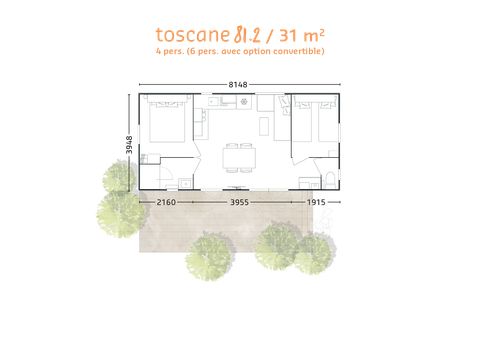 Stacaravan 4 personen - Toscana Comfort+ 2bed. 31m2 (2023)