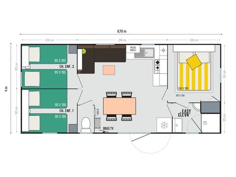 Stacaravan 6 personen - COSY GRAND CONFORT - 3 slaapkamers - KLIM - TV